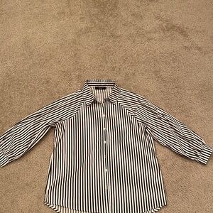 T Tahari Black and White Striped Women's Button Down Shirt